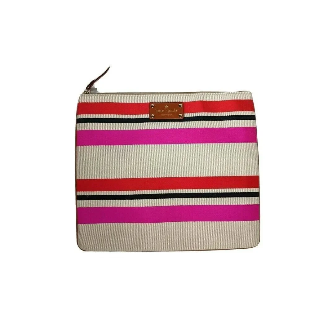 Kate Spade Bag Purse‎ Tan Pink Stripe Oversized Clutch Travel